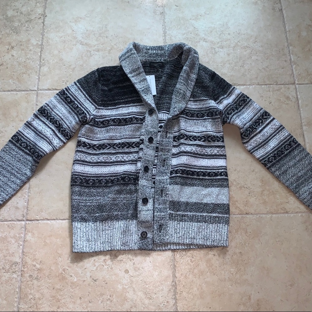 White and black cardigan sweater
